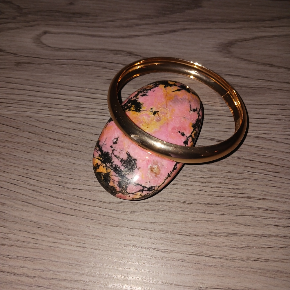 Gold-Tone Women's Bangle Bracelet with Pink Accent